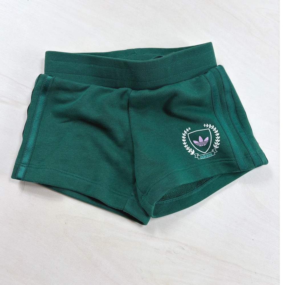 Adidas Originals Girls Forest Green 3-Stripe Crest Athletic Shorts Size 4T
